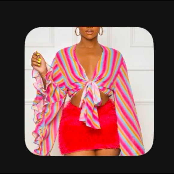 Festive Sheer Crop Tie Front Blouse - Picture 1 of 1